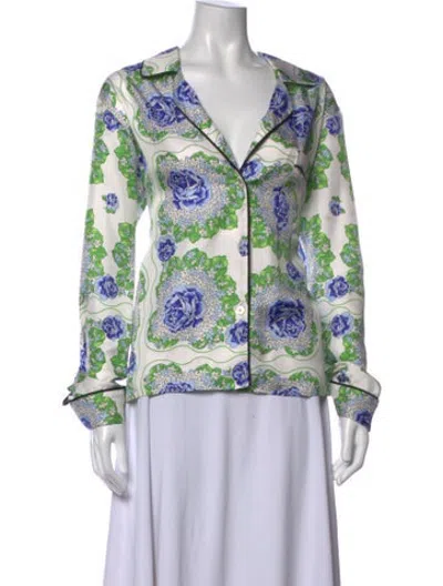 Pre-owned Rodarte Silk Floral Print Button-up Top In Neutrals