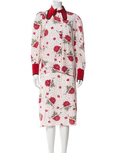 Pre-owned Rodarte Silk Floral Print Skirt Set In White