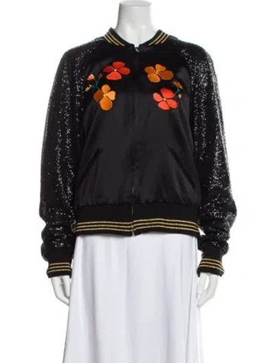 Pre-owned Rodarte Silk Graphic Print Bomber Jacket In Black