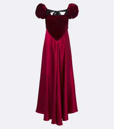 Rodarte Silk Satin And Velvet Midi Dress In Red