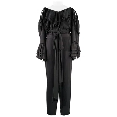 Pre-owned Rodarte Size 22 Black Polyester Blend Ruffled Cold Shoulder Jumpsuit
