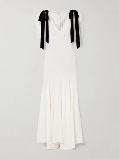 Rodarte Velvet Bow-embellished Silk-crepe Gown In White
