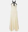 Rodarte Velvet-trimmed Silk Crepe Maxi Halter Dress In Neutral