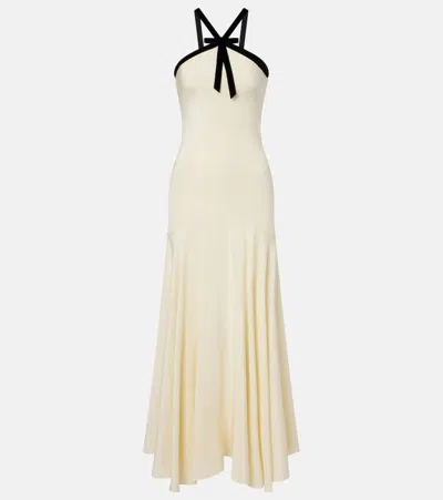 RODARTE VELVET-TRIMMED SILK CREPE MAXI DRESS