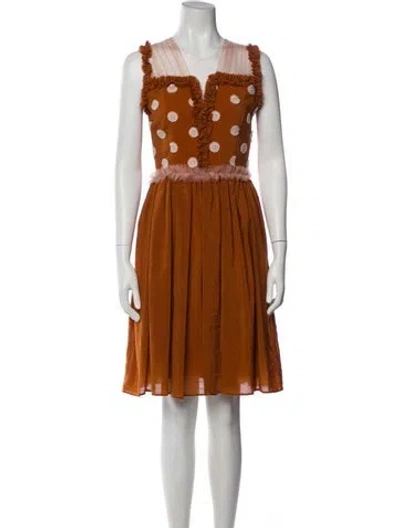 Pre-owned Rodarte V-neck Knee-length Dress In Orange