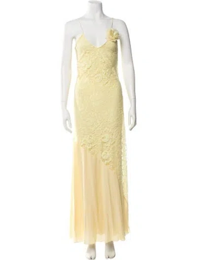 Pre-owned Rodarte V-neck Long Dress In Yellow