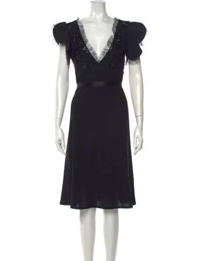 Pre-owned Rodarte V-neck Midi Length Dress In Black
