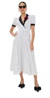 Rodarte White And Black Polka Dot Silk Twill Dress With Belt And Flower White In White