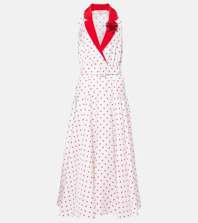 Rodarte Polka-dot Belted Silk Twill Midi Dress In White And Red Polka Dot