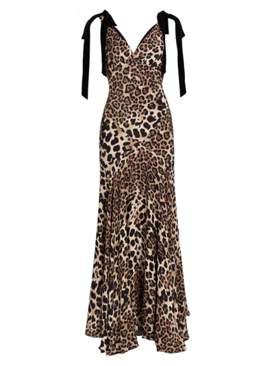Rodarte Women's Leopard Print Silk Bow-strap Gown In Brown