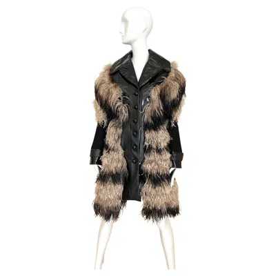 Pre-owned Rodarte Women's New Pvc Coat With Ostrich Feather Trim, Size 8 In Black