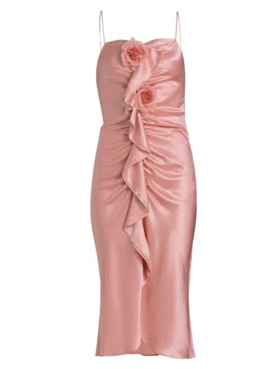Rodarte Women's Ruched Silk Satin Midi-dress In Pink