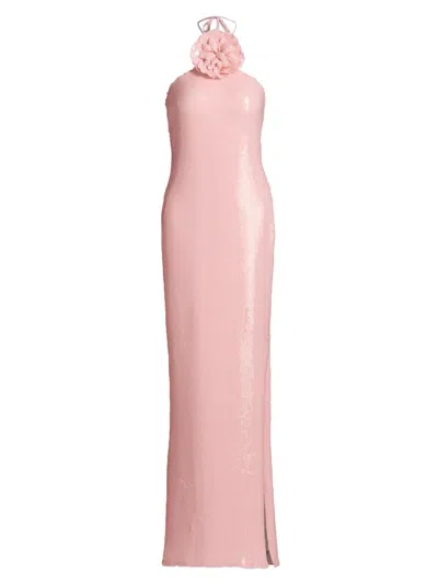 Rodarte Women's Sequined Floral Halter Cocktail Dress In Pink