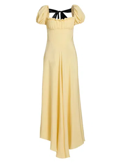 Rodarte Bow-embellished Satin-trimmed Silk-crepe Maxi Dress In Yellow