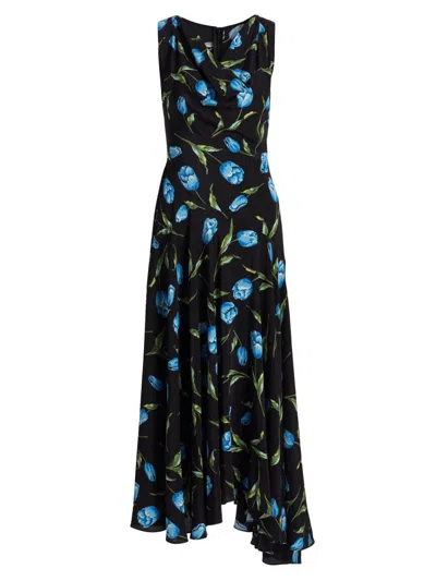 Rodarte Women's Tulip Silk Crepe Asymmetrical Midi-dress In Black