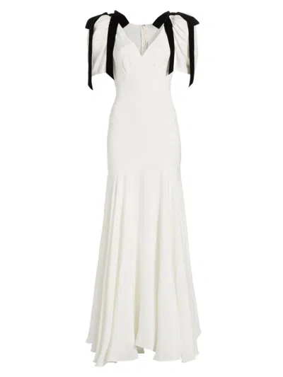 Rodarte Women's Velvet Ribbon Bow Silk Crepe Bias-cut Gown In White