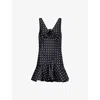 Rodarte Flower-detailed Polka-dot Silk-twill Mini Dress In Black