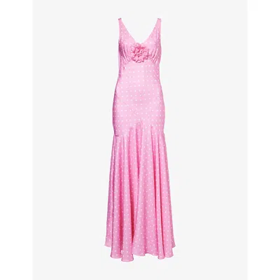 Rodarte Womens Pink Polka Dot V-neck Silk Maxi Dress