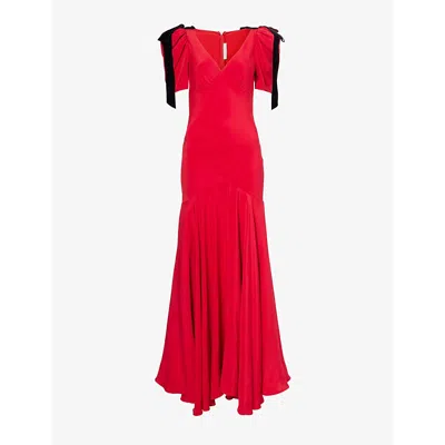 Rodarte Womens Red Velvet-bow Trim Bias-cut Silk-crepe Gown