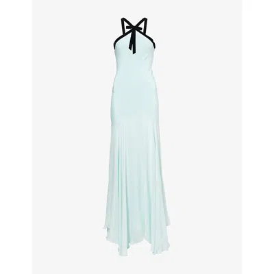 RODARTE WOMENS SEAFOAM GEORGETTE HALTERNECK SILK MAXI DRESS