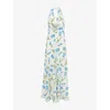 Rodarte Womens White/blue Tulip Halterneck Silk Maxi Dress In White