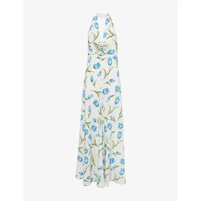 Rodarte Womens White/blue Tulip Halterneck Silk Maxi Dress
