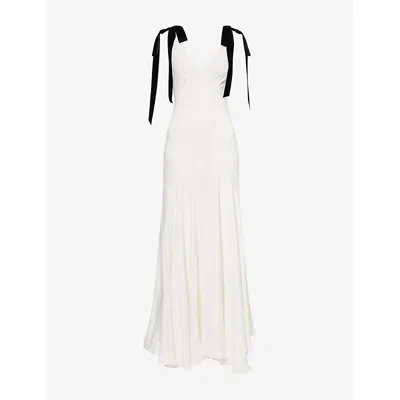 Rodarte Velvet Bow-embellished Silk-crepe Gown In White