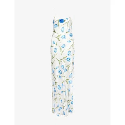 Rodarte Womens White/blue Rosette Shoulder-straps Silk Gown