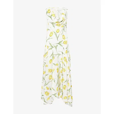 Rodarte Womens White/yellow Tulip Cowl-neck Silk Maxi Dress