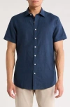 Rodd & Gunn Baywater Short Sleeve Linen & Cotton Button-up Shirt In Blue
