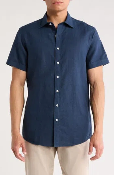Rodd & Gunn Baywater Short Sleeve Linen & Cotton Button-up Shirt In Blue