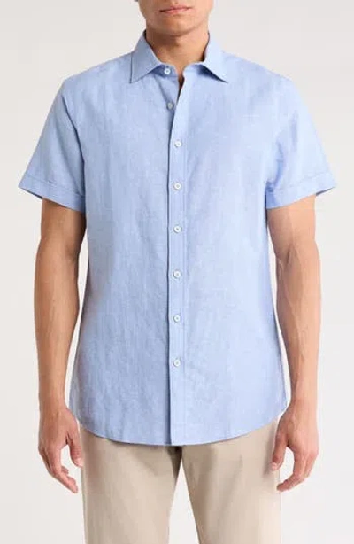 Rodd & Gunn Baywater Short Sleeve Linen & Cotton Button-up Shirt In Blue
