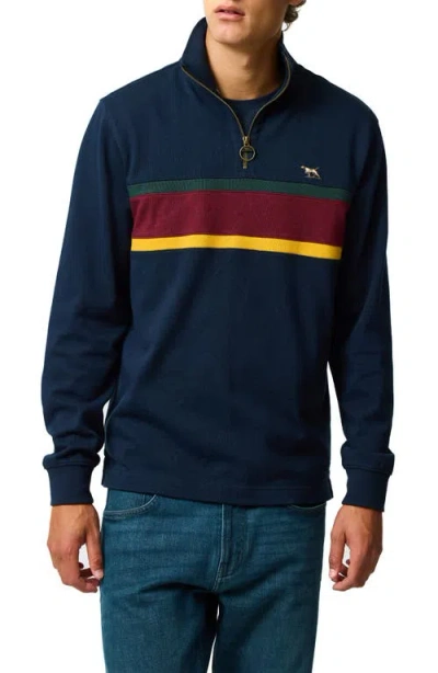 Rodd & Gunn Chesterfield Chest Stripe Quarter Zip Long Sleeve Polo In Blue