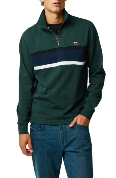 Rodd & Gunn Chesterfield Chest Stripe Quarter Zip Long Sleeve Polo In Green