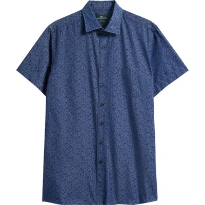 Rodd & Gunn Clarkes Bay Floral Short Sleeve Cotton Button-up Shirt In Blue