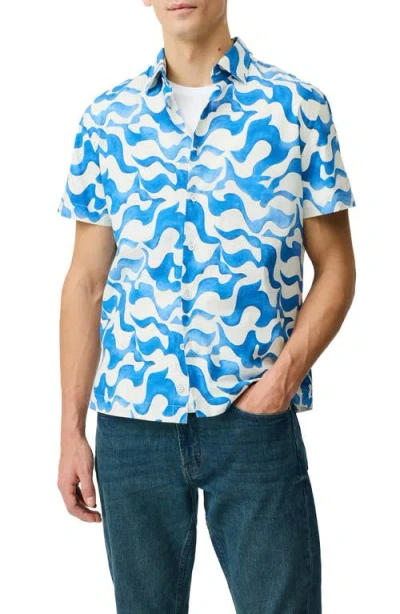 Rodd & Gunn Fireshaw Wave Print Short Sleeve Cotton Button-up Shirt In Blue