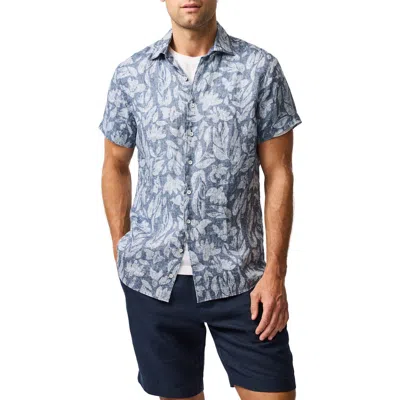Rodd & Gunn Glen Afton Floral Short Sleeve Linen Button-up Shirt In Blue