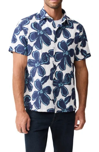 Rodd & Gunn Hamilton Bay Weekend Fit Floral Short Sleeve Stretch Seersucker Button-up Shirt In Black