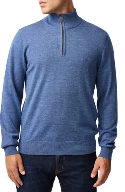 Rodd & Gunn Nobles Funnel Neck Merino Wool Half Zip Sweater In Blue
