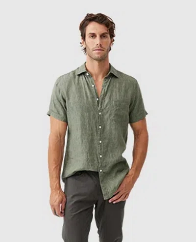 Rodd & Gunn Palm Beach Sports Fit Short Sleeve Linen Button-up Shirt In Green