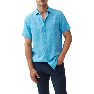 Rodd & Gunn Palm Beach Sports Fit Short Sleeve Linen Button-up Shirt In Blue