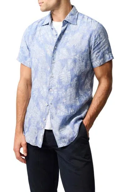 Rodd & Gunn Savill Bay Frond Print Short Sleeve Linen Button-up Shirt In Animal Print