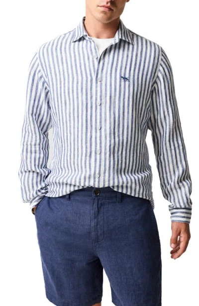Rodd & Gunn Seadown Original Fit Stripe Linen Button-up Shirt In Blue