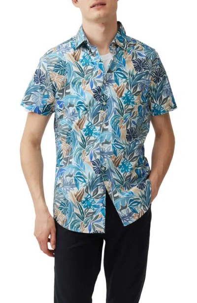 Rodd & Gunn Admiralty Bay Front Print Short Sleeve Cotton Button-up Shirt In Lagoon