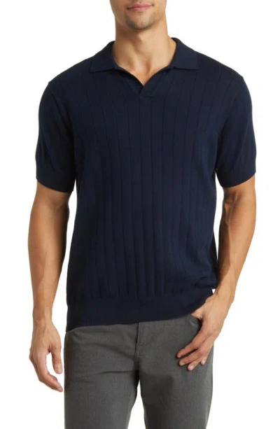 Rodd & Gunn Freys Crescent Knit Short Sleeve Polo Jumper In Midnight