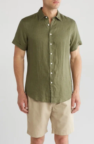 Rodd & Gunn Grey Lynn Linen Short Sleeve Button-up Shirt In Khaki
