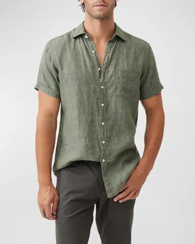 Rodd & Gunn Palm Beach Sports Fit Short Sleeve Linen Button-up Shirt In Green