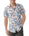 Rodd & Gunn Oyster Cove Floral Print Short Sleeve Cotton Button-up Shirt In Turquoise