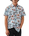 Rodd & Gunn Oyster Cover Cotton Printed Slim Fit Short Sleeve Shirt In Tropical Blue