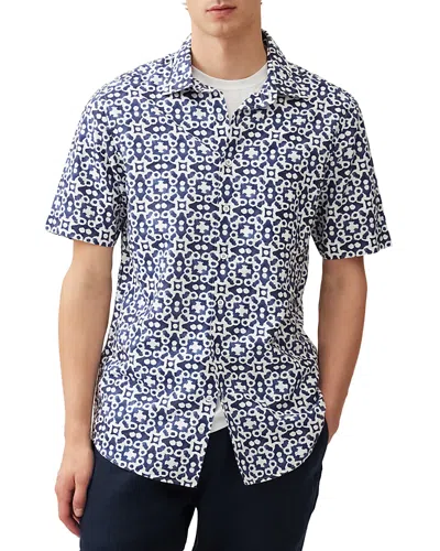 Rodd & Gunn Palliser Bay Regular Fit Short Sleeve Linen Shirt In Indigo